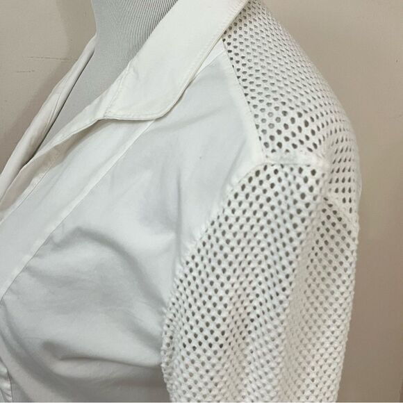 Akris Punto Cotton Stretch Cream Button Down Shirt Mesh Detail Sleeves S - Picture 4 of 11